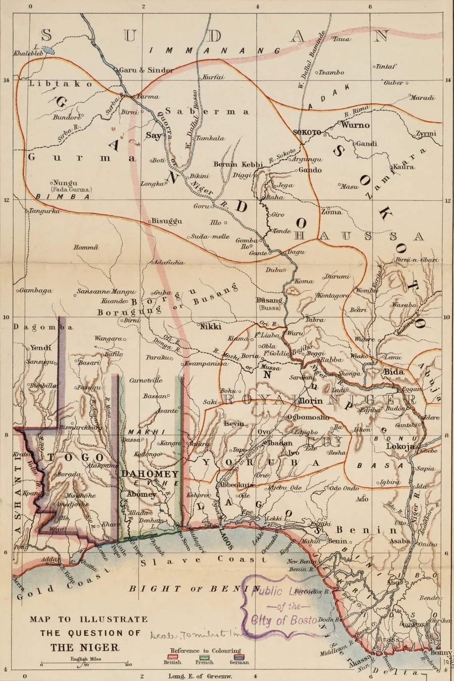 West African Kingdoms Era — Map showing European territorial claims in West Africa (1898) 01