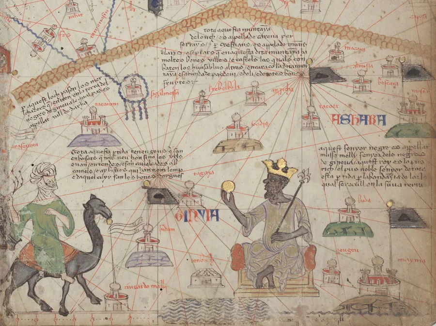 Mali Empire — Detail from the Catalan Atlas Sheet 6 showing the Western Sahara